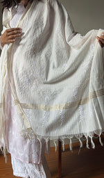 Load image into Gallery viewer, Women&#39;s Lakhnavi Handcrafted Chanderi Silk Chikankari Dupatta - HONC068109
