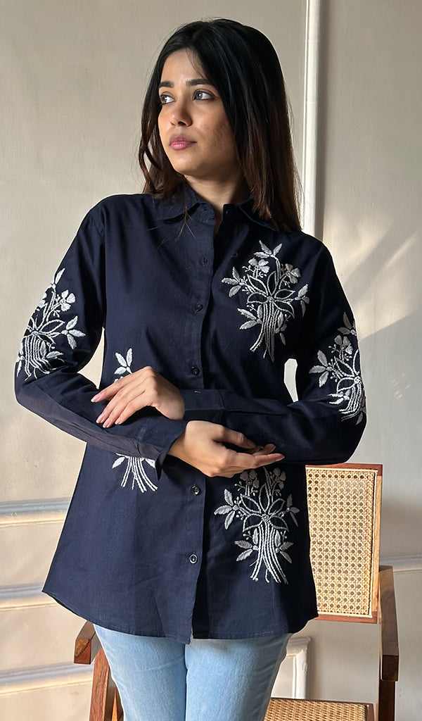 Driti Women's Lucknowi Handcrafted Slub Cotton Chikankari Shirt - HONC0297640