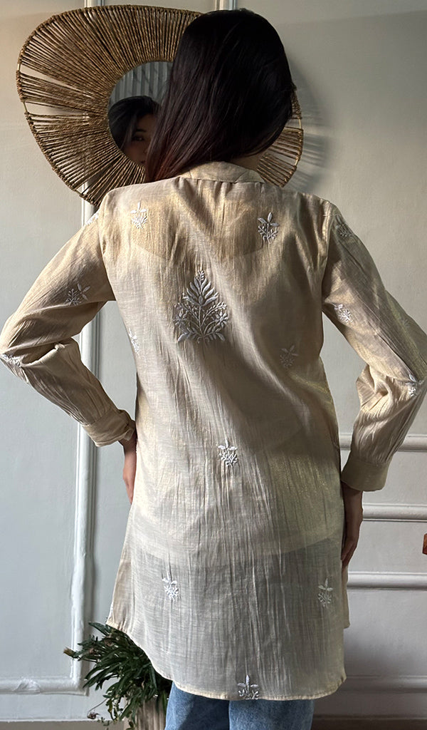 Women's Lakhnavi Handcrafted Tissue Chanderi Chikankari Top - HONC0348541