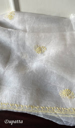 Load image into Gallery viewer, Women&#39;s Lakhnavi Handcrafted Pure Organza Chikankari Unstitched Kurta And Dupatta Set- HONC0271900
