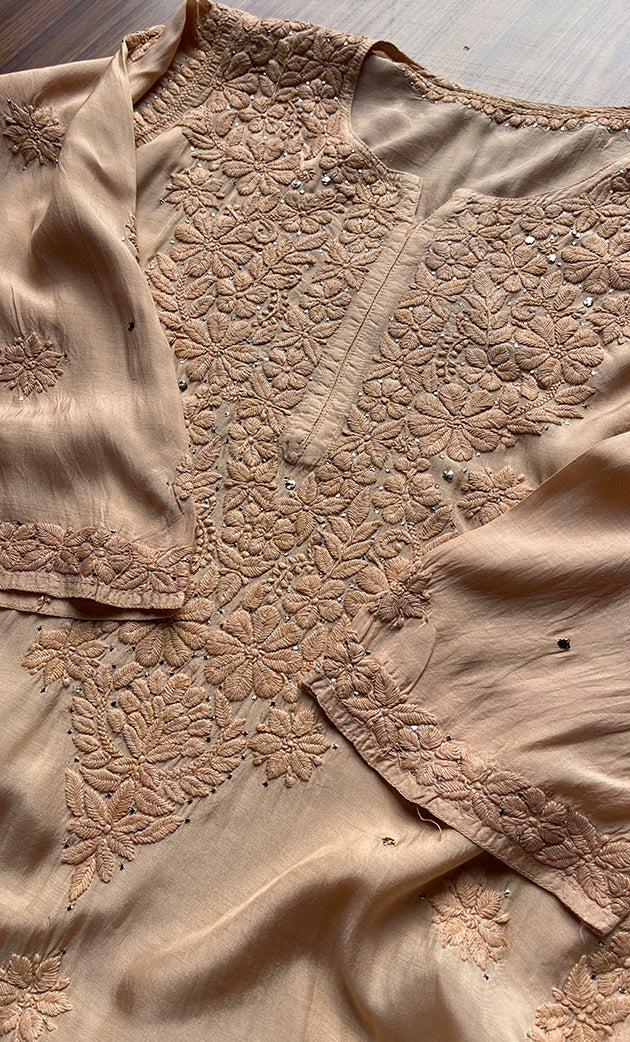 Women's Lakhnavi Handcrafted Muslin Chikankari Kurti- HONC0175642