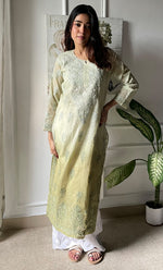 Load image into Gallery viewer, Women&#39;s Lucknowi Handcrafted Mul Chanderi Chikankari Kurti - HONC0308108

