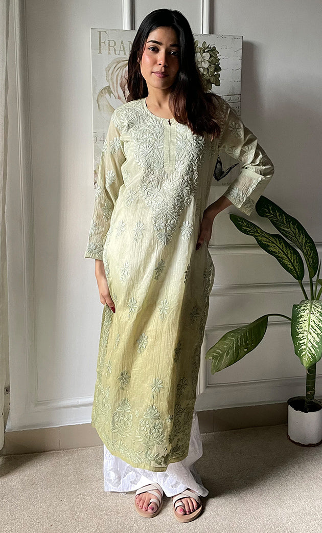 Women's Lucknowi Handcrafted Mul Chanderi Chikankari Kurti - HONC0308108