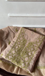 Load image into Gallery viewer, Lakhnavi Handcrafted Chanderi Silk Chikankari Full Suit Material - HONC0321898