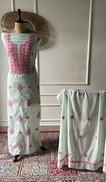 Women's Lakhnavi Handcrafted Cotton Unstitched Kurta And Dupatta Set - HONC0245299