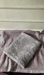 将图像加载到图库查看器中， Women's Lakhnavi Handcrafted Mul Chanderi i Semi- stitched Kurta And Dupatta Set- HONC0362577