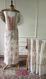 Load image into Gallery viewer, Women's Lakhnavi Handcrafted Mul Chanderi Unstitched Kurta And Dupatta Set- HONC0366817