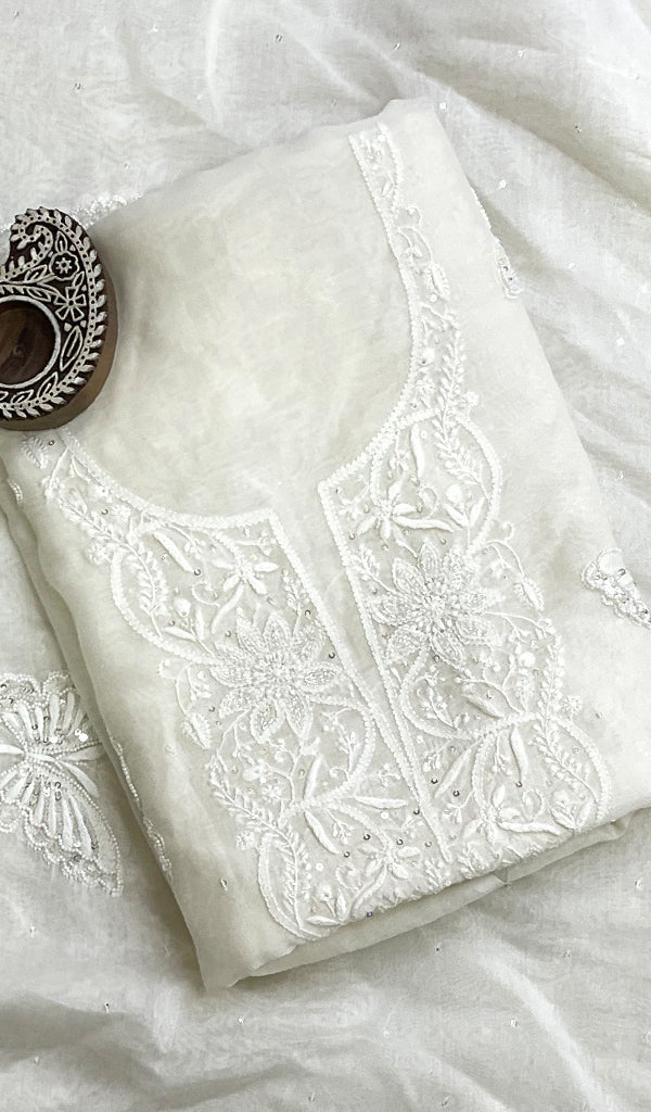 Women's Lakhnavi Handcrafted Mul Chanderi Kurta And Dupatta Set- HONC0200976