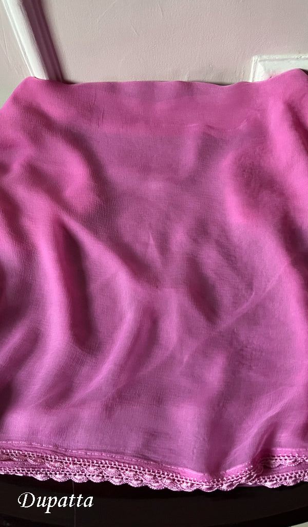 Pink Tussar Silk Chikankari Kurta And Dupatta Set