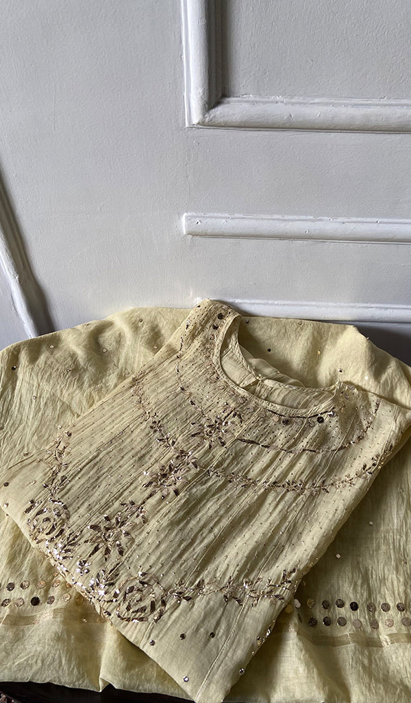 Women's Lakhnavi Handcrafted Mul Chanderi Semi - Stitched Anarkali And Dupatta Set - HONC0339440