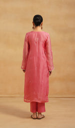 Load image into Gallery viewer, Women's Lucknowi Handcrafted Pure Organza Silk Stitched Chikankari Kurta, Dupatta With Pant Set- HONC0786058