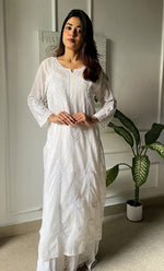 Load image into Gallery viewer, Women&#39;s Lucknowi Handcrafted Cotton Chikankari Kurti - HONC0303585
