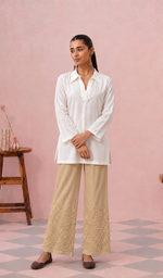 Women's Lakhnavi Handcrafted Cotton Chikankari Top And Palazzo Set - HONC031251