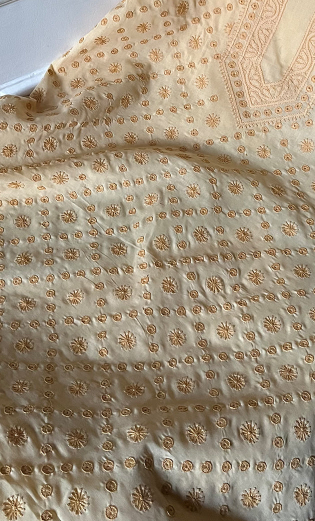 Lucknowi Handcrafted Cotton Chikankari Unstitched Men's Kurta Fabric - HONC0289825