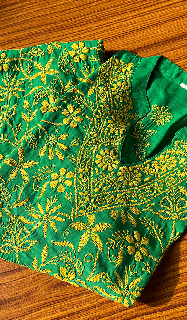Women's Lakhnavi Handcrafted Cotton Chikankari Kurti - HONC097653