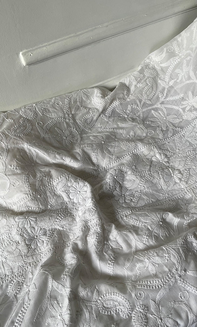 Women's Lakhnavi Handcrafted Cotton Chikankari Unstitched Kurti Fabric - HON0318055