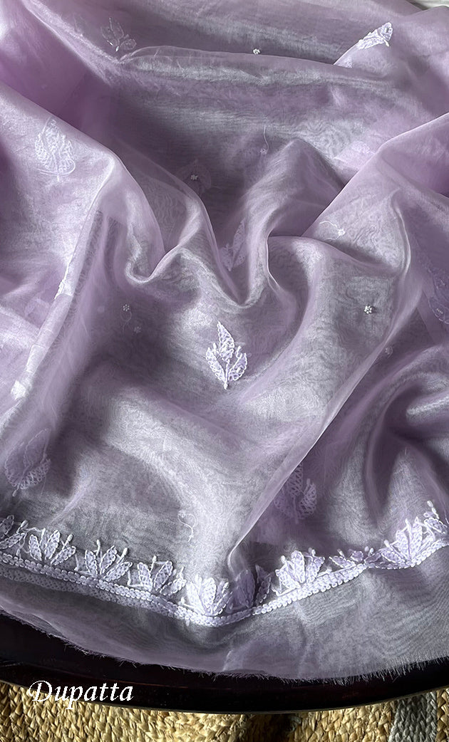 Women's Lakhnavi Handcrafted Organza Chikankari Unstitched Full Suit Material - HONC0287041