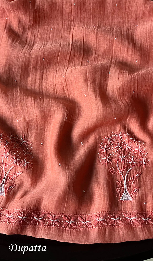 Women's Lakhnavi Handcrafted Mul Chanderi Unstitched Kurta And Dupatta Set - HONC0253625