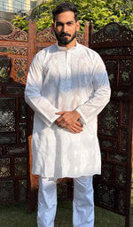 Load image into Gallery viewer, Men&#39;s Lucknowi Handcrafted Cotton Chikankari Kurta - HONC0215678
