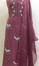 将图像加载到图库查看器中， Maheen  Women&#39;s Lakhnavi Handcrafted Mul Chanderi Semi - Stitched Kurta And Dupatta Set - HONC0214851
