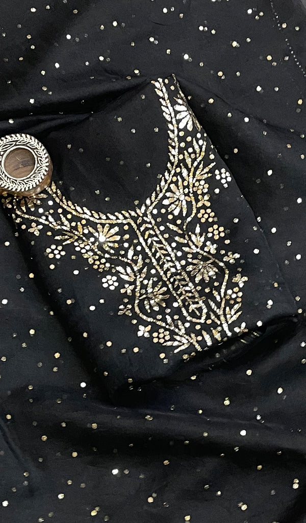 Marifa Women's Lakhnavi Handcrafted Organza Chikankari Unstitched Kurta And Dupatta Set - HONC0178793
