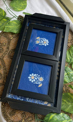 Load image into Gallery viewer, Handcrafted Chikankari Tray with Two Coasters – Wooden Frame - HONC0313523
