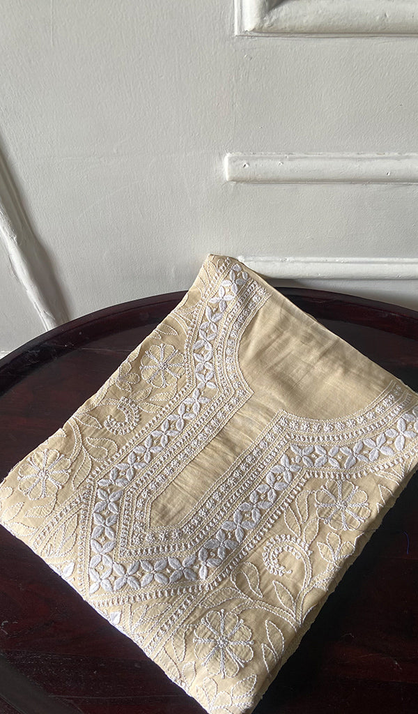 Women's Lakhnavi Handcrafted Cotton Chikankari Semi Stitched Kurti Fabric - HONC0348847