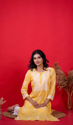 Load image into Gallery viewer, Rupam Women&#39;s Lucknowi Handcrafted Modal Cotton Chikankari Kurti - HONC0213698
