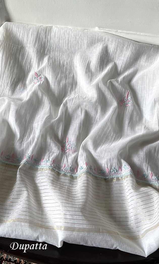 Women's Lakhnavi Handcrafted Unstitched Mul Chanderi Kurta And Dupatta Set - HONC0323591