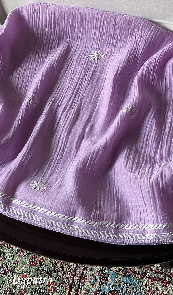 Saziya Women's Lakhnavi Handcrafted Mul Chanderi Semi - Stitched Kurta And Dupatta Set - HONC0333512