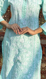 Load image into Gallery viewer, Iqra Women&#39;s Lucknowi Handcrafted Cotton Chikankari Kurti - HONC0164375
