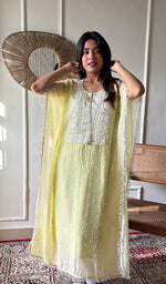 Load image into Gallery viewer, Women's Lucknowi Handcrafted Mul chanderi Chikankari Kaftan - HONC0164615