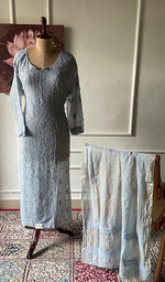 将图像加载到图库查看器中， Women's Lakhnavi Handcrafted Mul Chanderi Semi - Stitched Kurta And Dupatta Set - HONC0359797