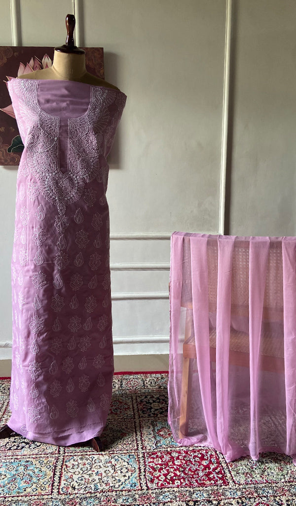Women's Lakhnavi Handcrafted Cotton Unstitched Chikankari Suit Material - HONC0360779