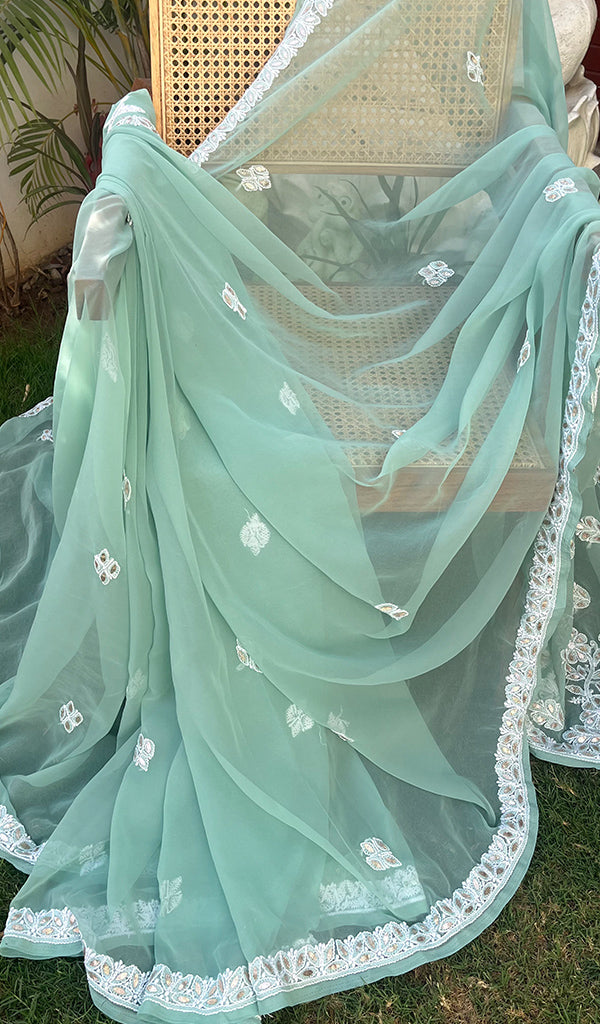 Women's Lucknowi Handcrafted Faux-Georgette Chikankari Saree - HONC0195491