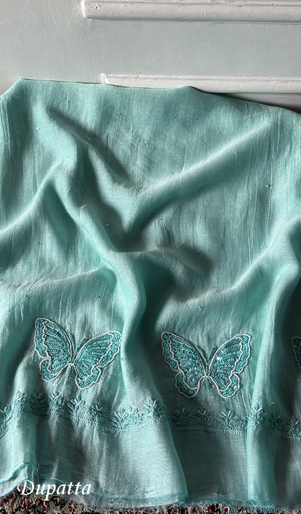 Titlee Women's Lakhnavi Handcrafted Mul Chanderi Unstitched Chikankari Full Suit Material - HONC0339577