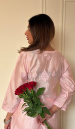 Anika Women's Lucknowi Handcrafted Chanderi Silk Chikankari Top with Farshi Salwar Set .