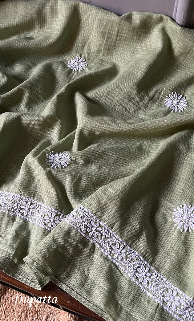 Women's Lucknowi Handcrafted Kota Cotton Chikankari Unstitched Kurta And Dupatta Set - HONC0312652