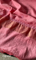 Load image into Gallery viewer, Women&#39;s Lakhnavi Handcrafted Chanderi Silk Unstitched Chikankari Kurta And Dupatta Set - HONC0307156
