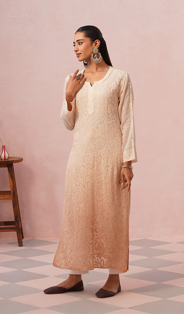 Safiya Women's Lakhnavi Handcrafted Viscose Georgette Chikankari Kurti - HONC0574952