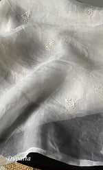 将图像加载到图库查看器中， Women&#39;s Lakhnavi Handcrafted Pure Organza Chikankari Unstitched Kurta And Dupatta Set- HONC0297177

