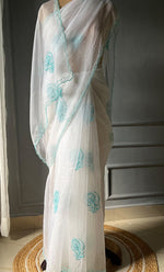 Load image into Gallery viewer, Women&#39;s Lucknowi Handcrafted Pure Organza Silk Chikankari Saree - HONC0299230
