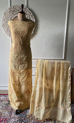 Load image into Gallery viewer, Women's Lakhnavi Handcrafted Mul Chanderi Unstitched Chikankari Full Suit Material - HONC0316860