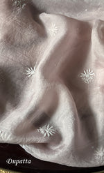 Load image into Gallery viewer, Women&#39;s Lakhnavi Handcrafted Pure Organza Chikankari Unstitched Kurta And Dupatta Set- HONC0304486
