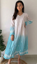 Fariah Women's Lucknowi Handcrafted Mul Chanderi Ombre  Chikankari Kurti - HONC05944584