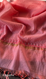 Load image into Gallery viewer, Women&#39;s Lakhnavi Handcrafted Mul Chanderi Chikankari Full Suit Material - HONC0260957
