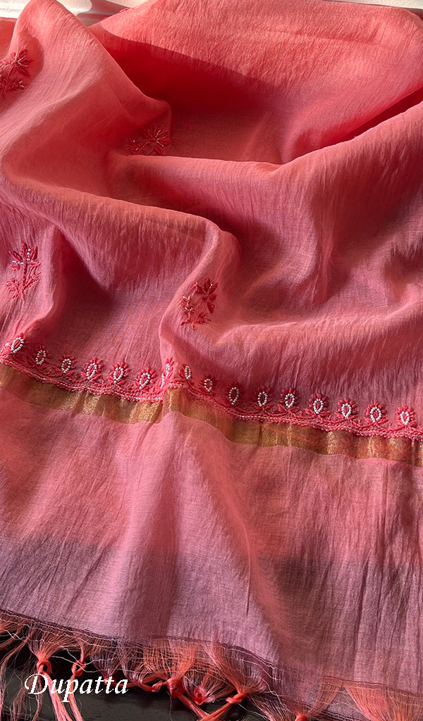 Women's Lakhnavi Handcrafted Mul Chanderi Chikankari Full Suit Material - HONC0260957