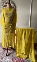 Load image into Gallery viewer, Women's Lakhnavi Handcrafted Mul Chanderi Semi - Stitched Kurta And Dupatta Set - HONC0276226