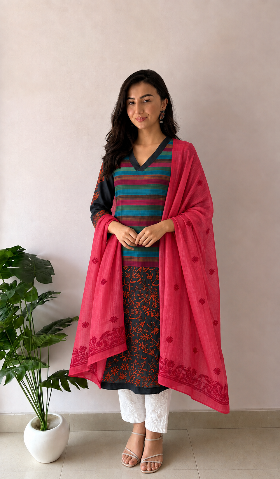 Women's Lucknowi Handcrafted Cotton Chikankari Dupatta - HONC03040080