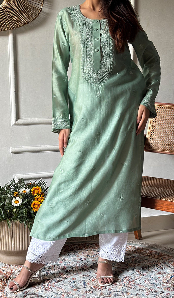 Ishita Women's Lucknowi Handcrafted Chanderi Silk Chikankari Kurti - HONC0340171